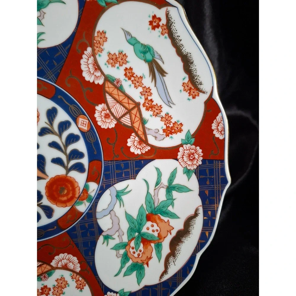 Vintage Japanese Imari Porcelain Charger Plate Scalloped Bird Floral Gold 12